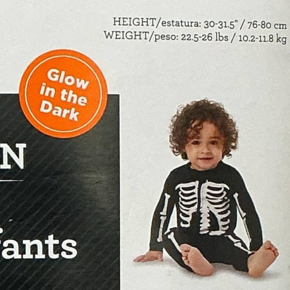 Halloween Skeleton Glow in Dark Sleeper 1 Piece Costume Baby Infant 18 Months - Picture 5 of 16